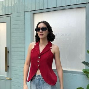 ✨ HOST PICK Stylish Red Sleeveless Blazer